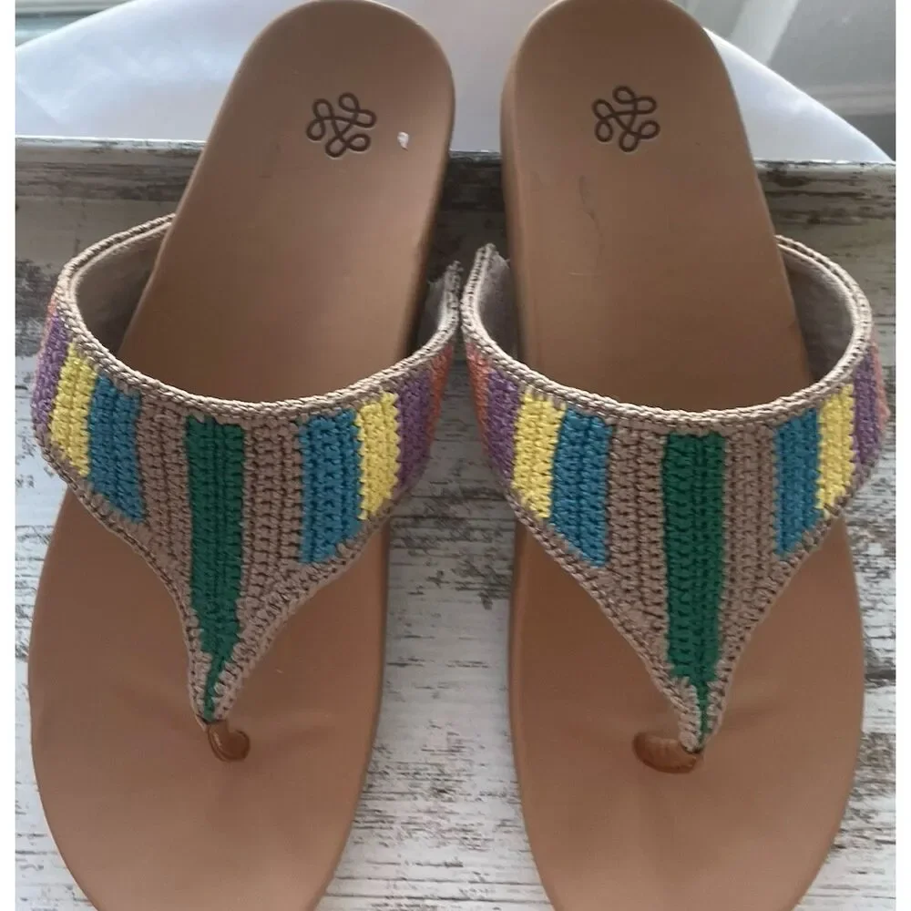 New The Sak Everly Sandal - Hand Crochet - Summertide Strip Size 10